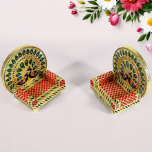Meenakari Work Laddu Gopal Singhasan  / Sihasan for Pooja Mandir Wooden Krishna Ladoo Bal Gopal Sofa Asan, Home Decorative Premium Look Decorative Singhasan Suitable For Home, Office, Restaurant (2 Pc Set)