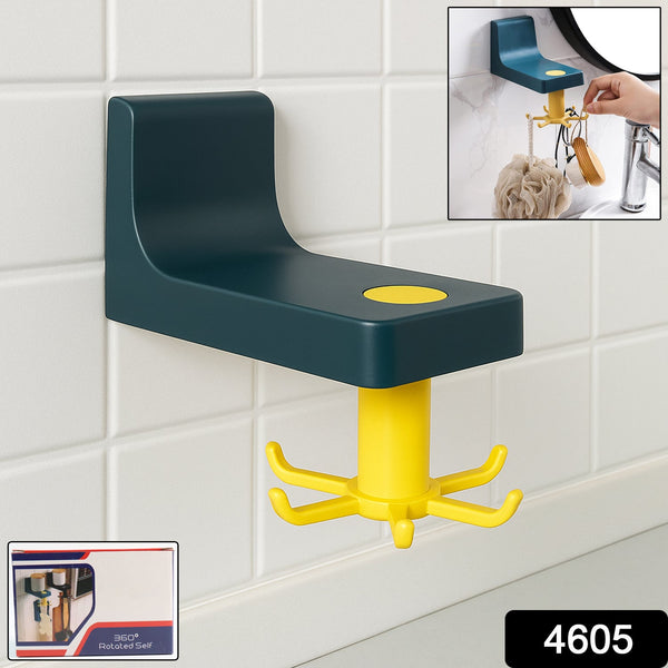360 Degree Rotating Self Adhesive Plastic Wall Hook Hanger; Multifunctional Hanger with 6 Heavy Duty Claw Hooks